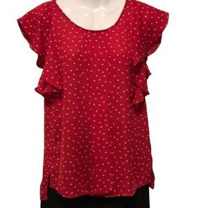 Elle Red and White Polka Dot Blouse Short Sleeve Size XS